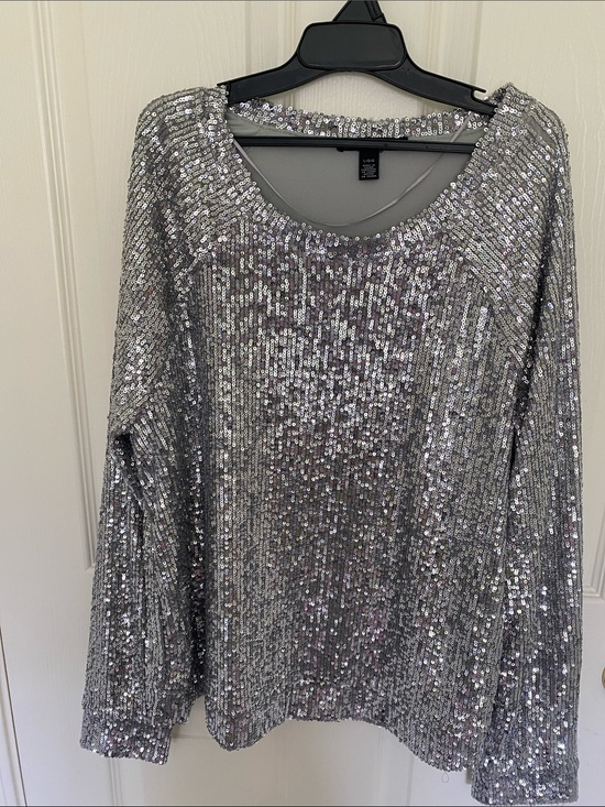 Cable & Gauge Tops - Cable & Gauge Silver Sequin Pullover Sweater